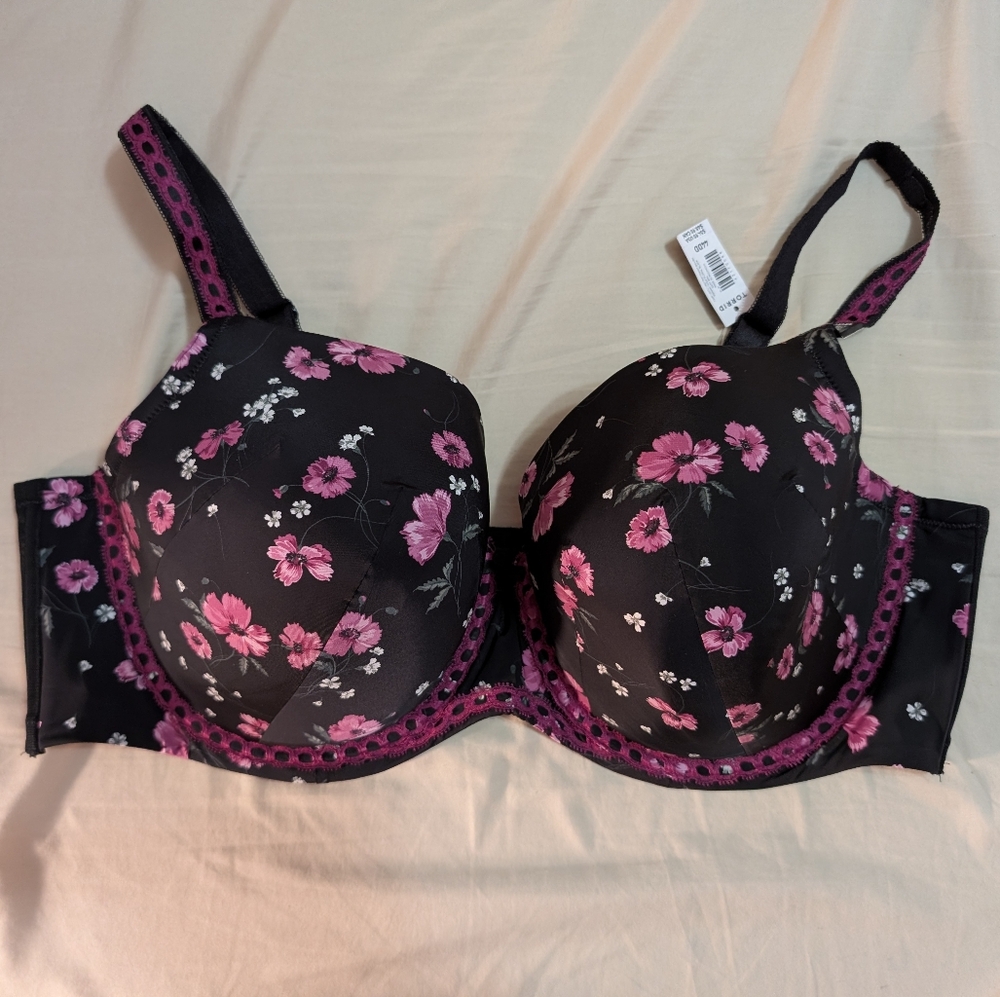 NWT Torrid Black & Pink Floral Bra Size 44DD